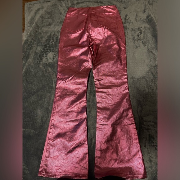 NWT Pretty Little Thing Bright Pink Metallic Look Coated Flare. Size 6 - Picture 6 of 6